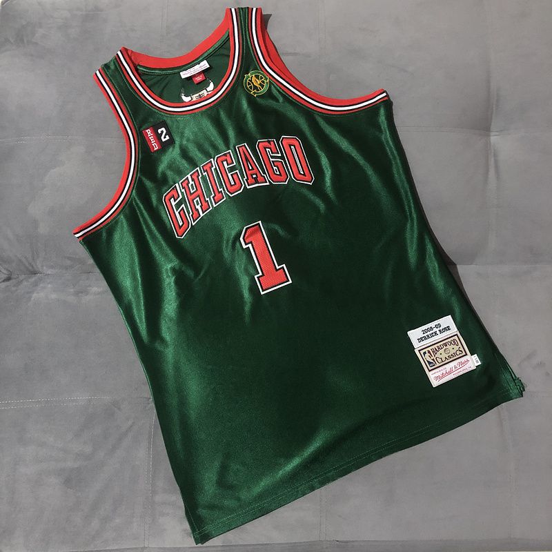 Men Chicago Bulls #1 Rose Green 2008-09 SEPA eco week Vintage secret show NBA Jersey